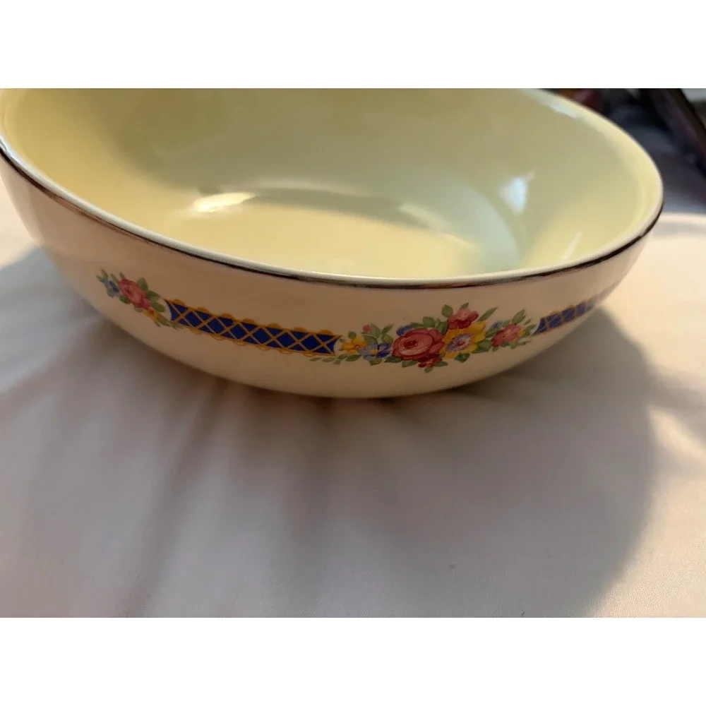 Hall China Serving Bowl Vintage Floral‎ Lattice Cream Gold Trim 9 Inch